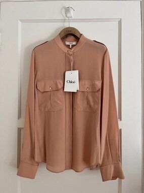 Chloé Silk Blouse Sand Brown FR 36 Excellent Condition w/Tags